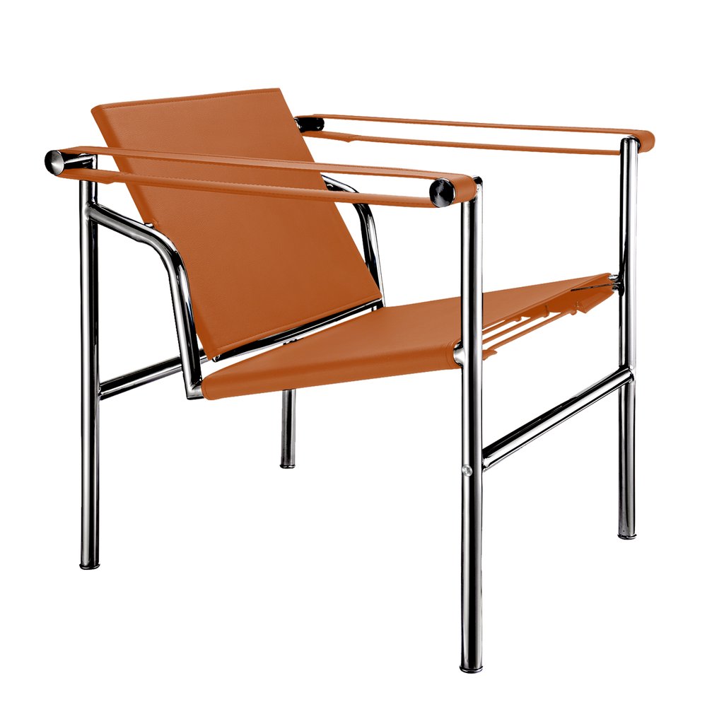 24" Terra Cotta and Silver Faux Leather and Stainless Adjustable Back Arm Chair