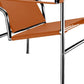 24" Terra Cotta and Silver Faux Leather and Stainless Adjustable Back Arm Chair