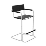 30" Black and Silver Leather and Steel Bar Height Bar Chair