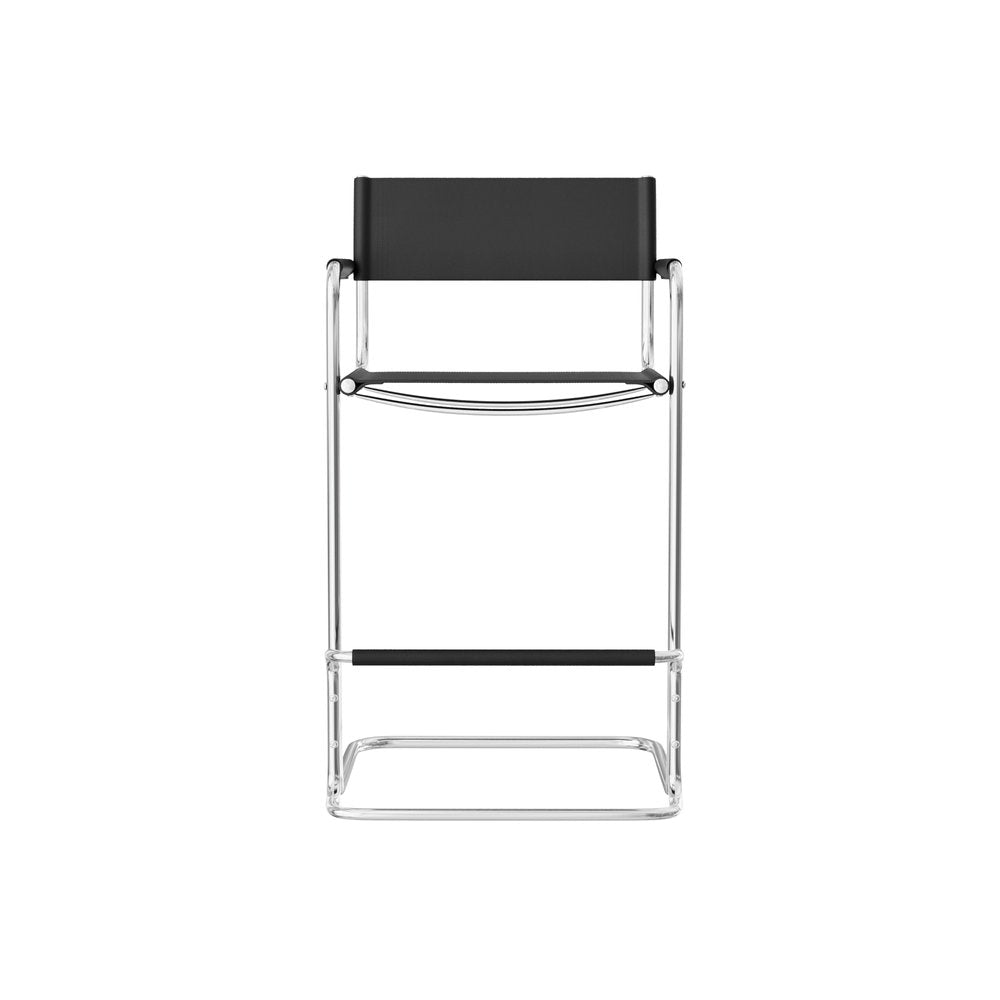 30" Black and Silver Leather and Steel Bar Height Bar Chair