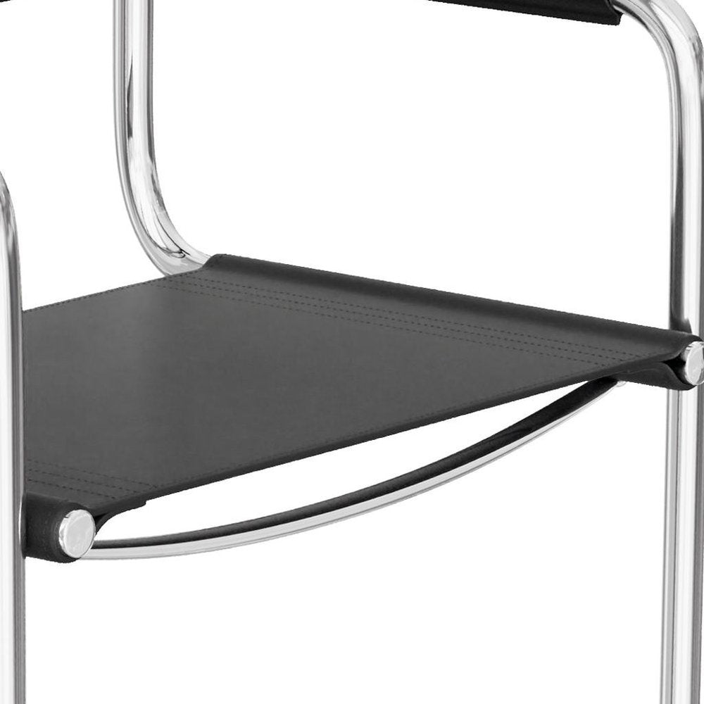30" Black And Silver Leather And Leather Match And Steel Low Back Bar Height Bar Chair