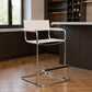30" White And Silver Leather And Leather Match And Steel Low Back Bar Height Bar Chair