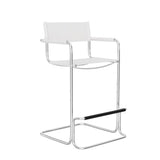 30" White And Silver Leather And Leather Match And Steel Low Back Bar Height Bar Chair