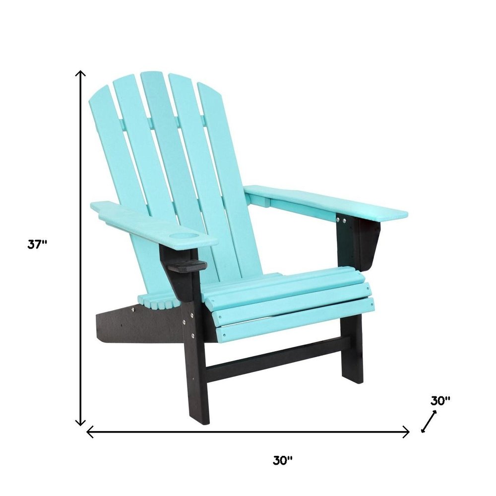 Set of Two Blue And Black Heavy Duty Plastic Outdoor Adirondack Chairs