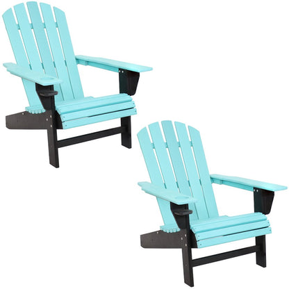 Set of Two Blue And Black Heavy Duty Plastic Outdoor Adirondack Chairs
