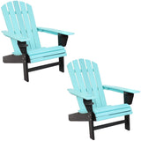 Set of Two Blue And Black Heavy Duty Plastic Outdoor Adirondack Chairs
