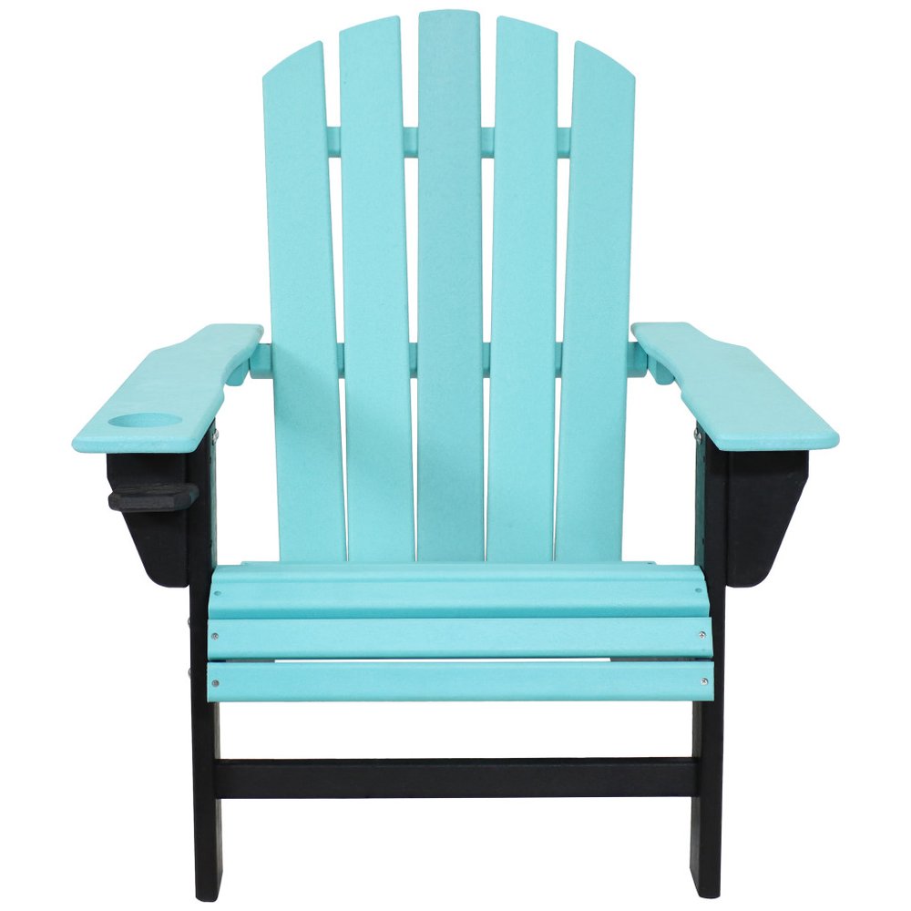 Set of Two Blue And Black Heavy Duty Plastic Outdoor Adirondack Chairs