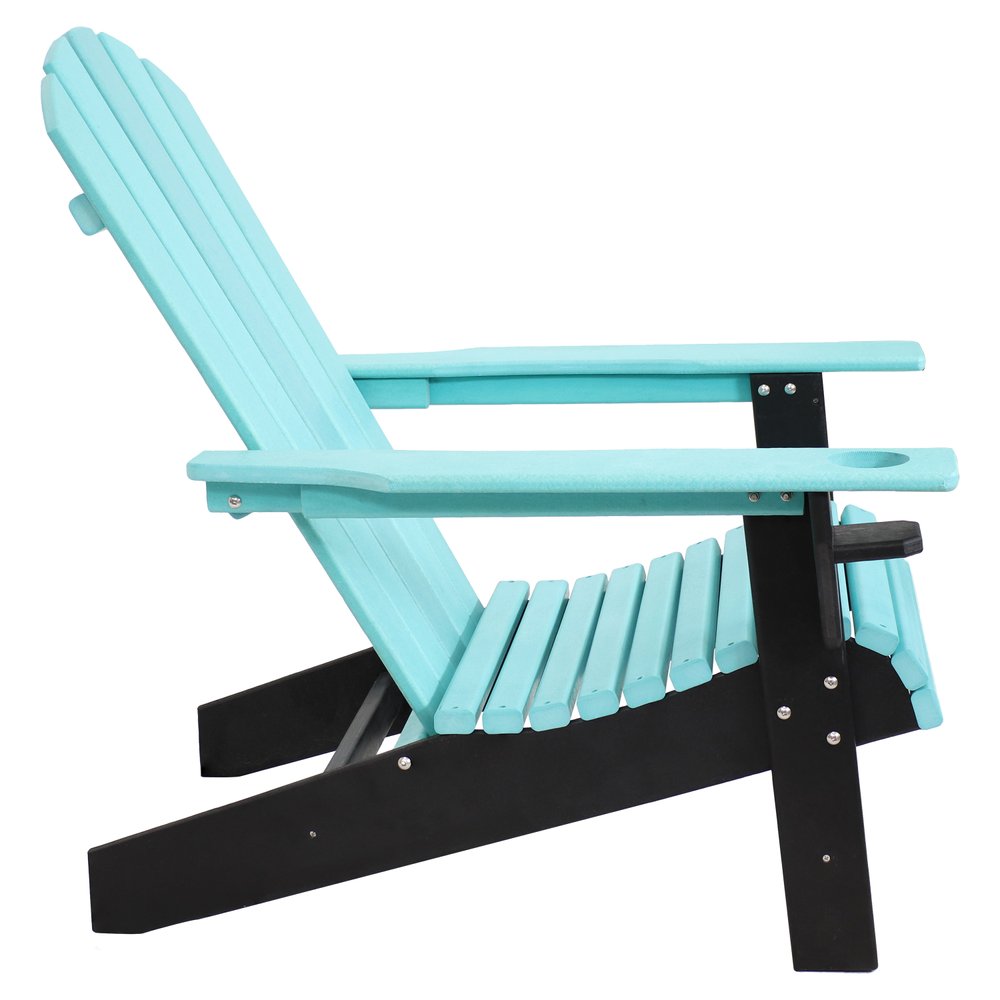 Set of Two Blue And Black Heavy Duty Plastic Outdoor Adirondack Chairs