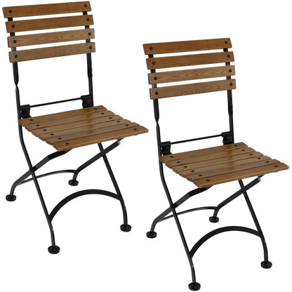 Set of Two Brown Steel Outdoor Folding Accent Chairs