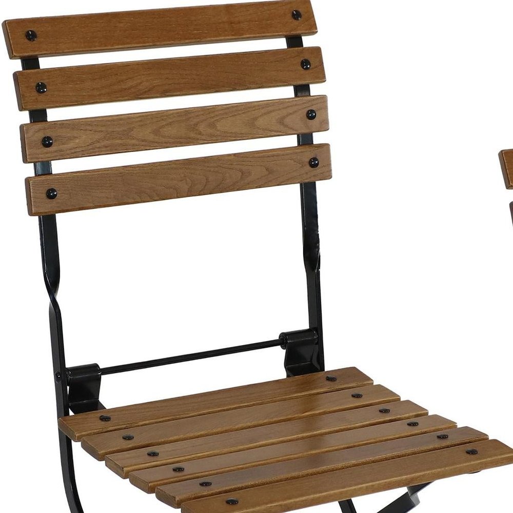 Set of Two Brown Steel Outdoor Folding Accent Chairs