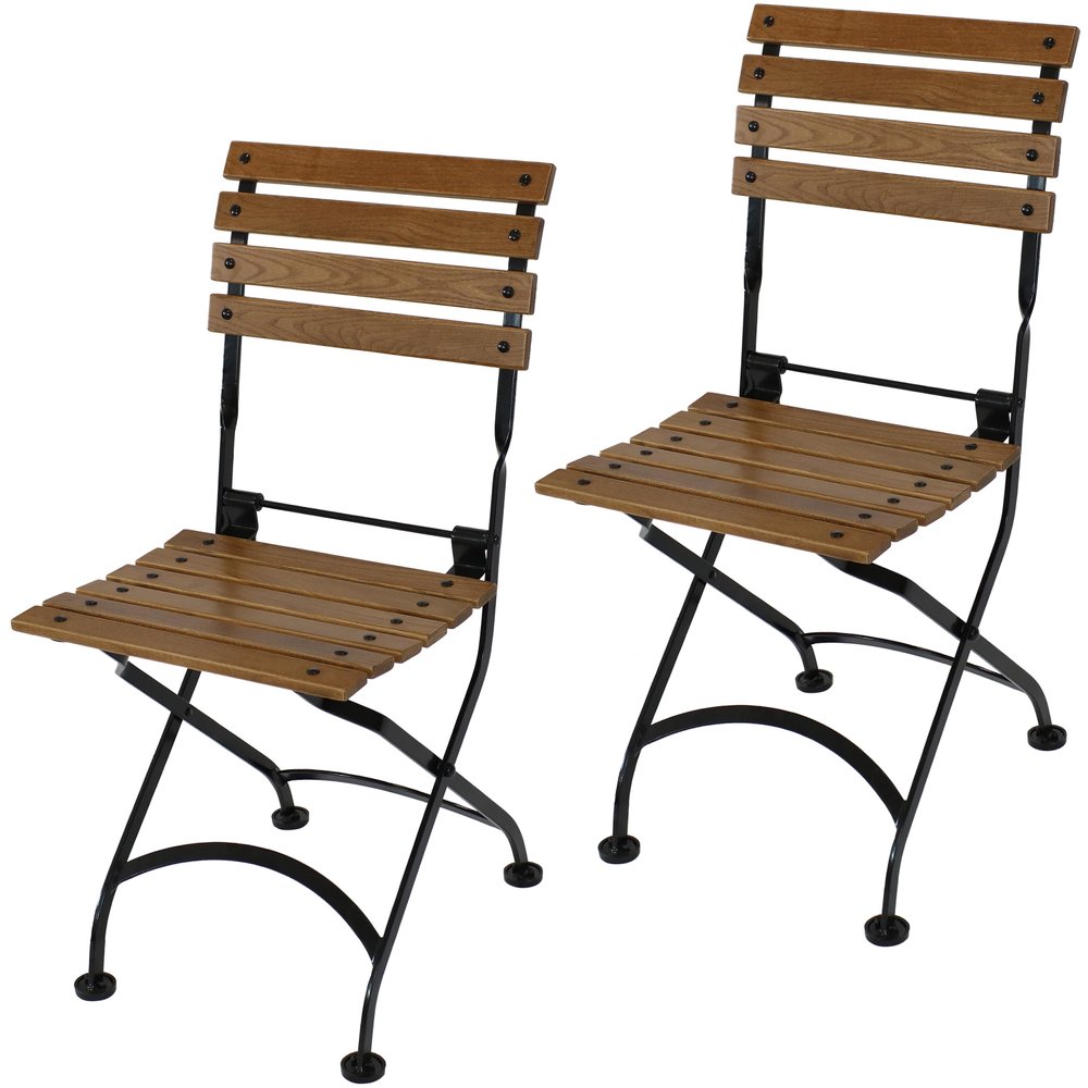Set of Two Brown Steel Outdoor Folding Accent Chairs