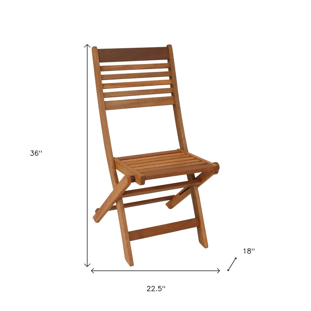Set of Two Brown Solid Wood Outdoor Folding Accent Chairs