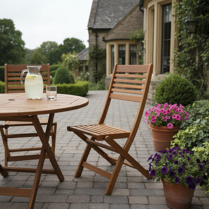 Set of Two Brown Solid Wood Outdoor Folding Accent Chairs