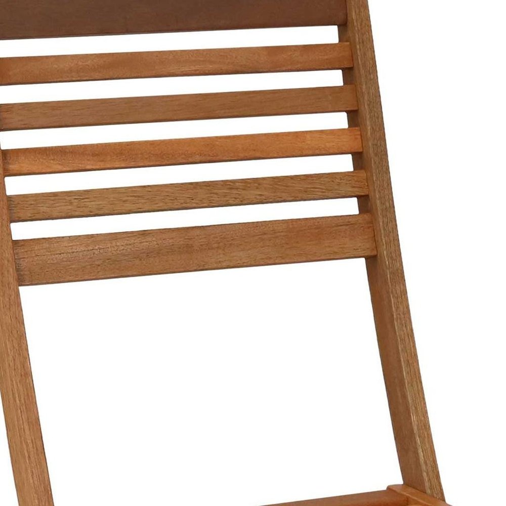 Set of Two Brown Solid Wood Outdoor Folding Accent Chairs