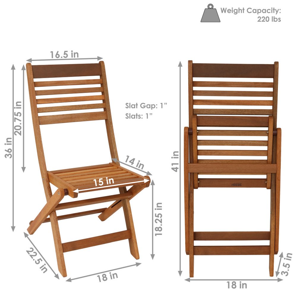 Set of Two Brown Solid Wood Outdoor Folding Accent Chairs