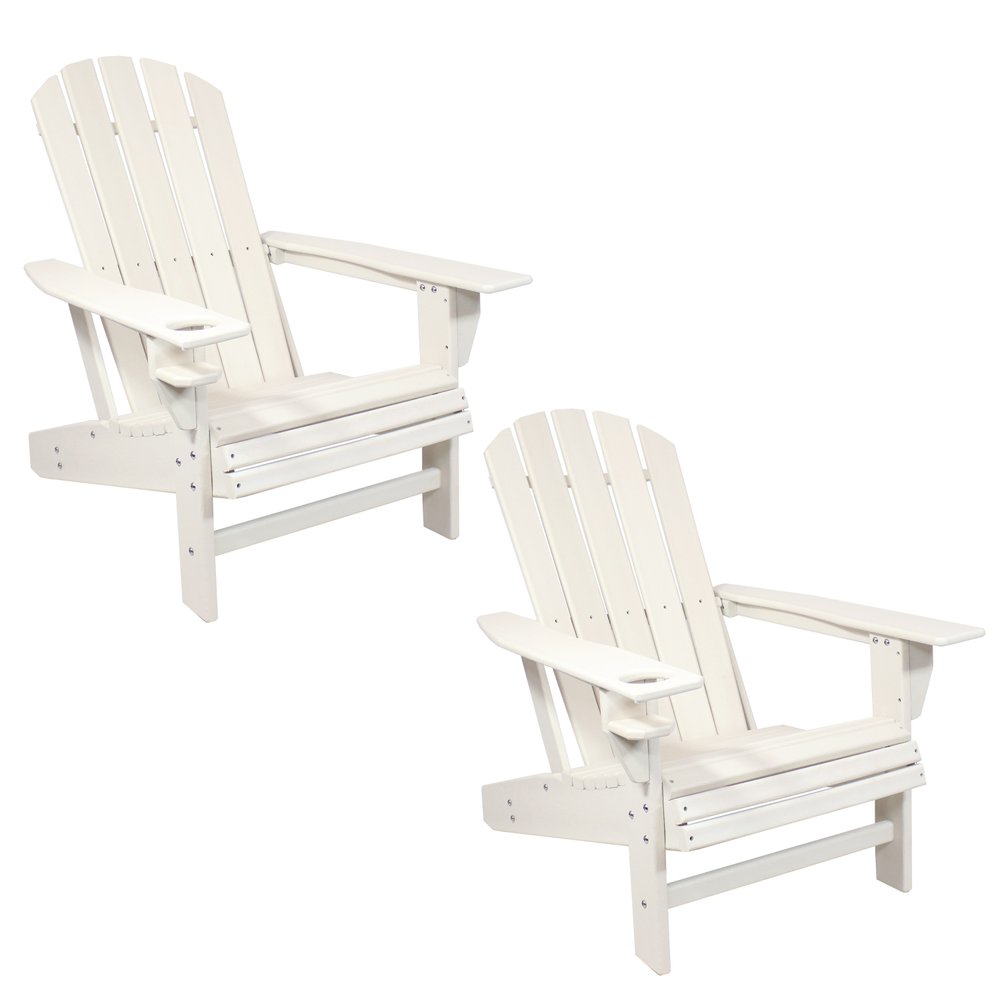 Set of Two White Heavy Duty Plastic Outdoor Adirondack Chairs