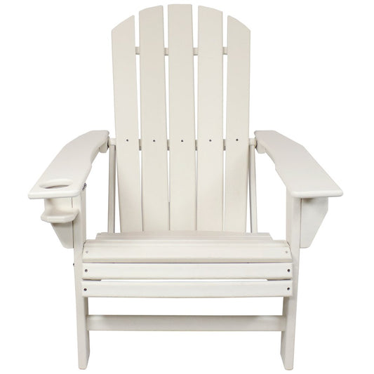 Set of Two White Heavy Duty Plastic Outdoor Adirondack Chairs