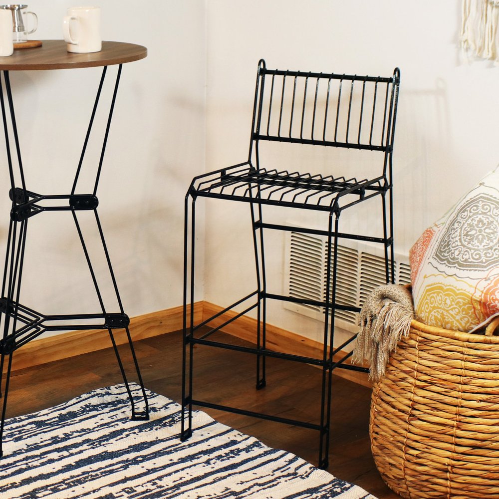 21" Black Steel Outdoor Accent Chair