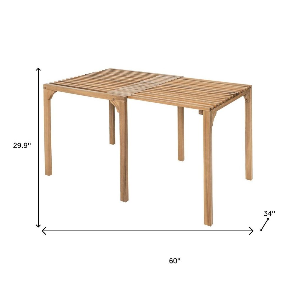 60" Natural Solid Wood Extendable Outdoor Dining Table