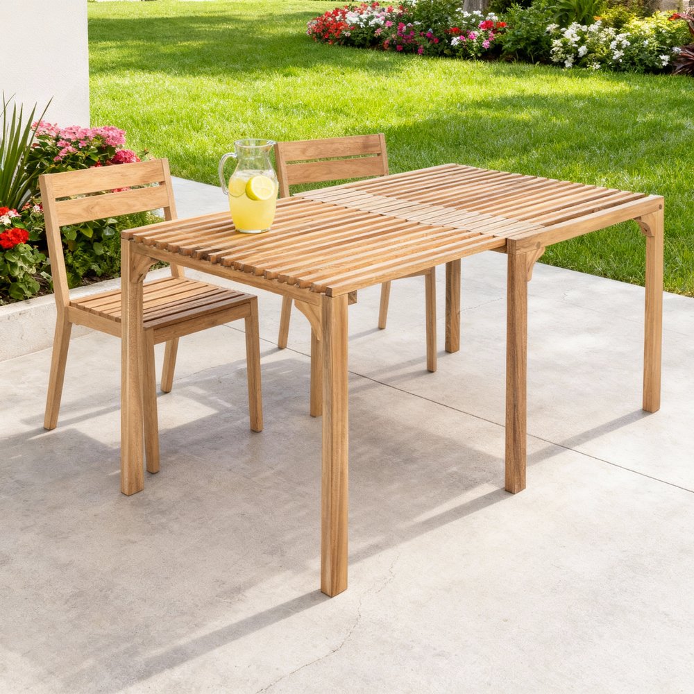 60" Natural Solid Wood Extendable Outdoor Dining Table