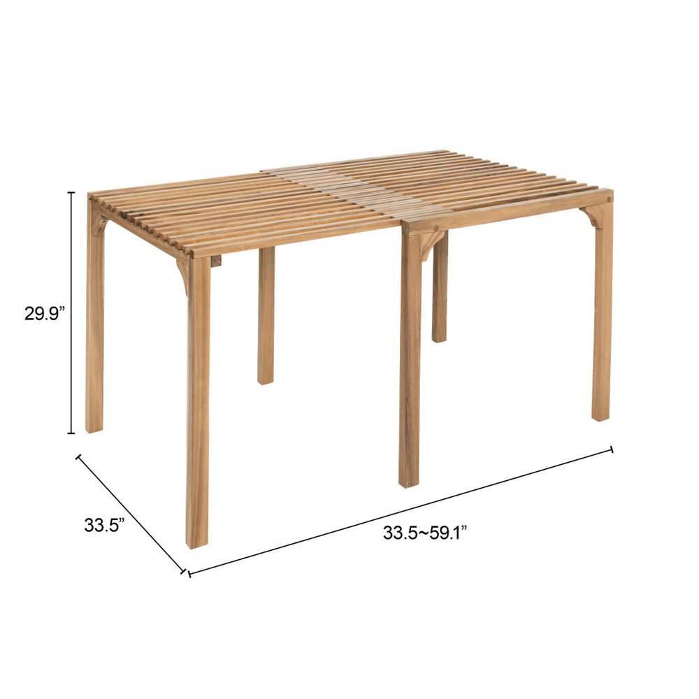 60" Natural Solid Wood Extendable Outdoor Dining Table