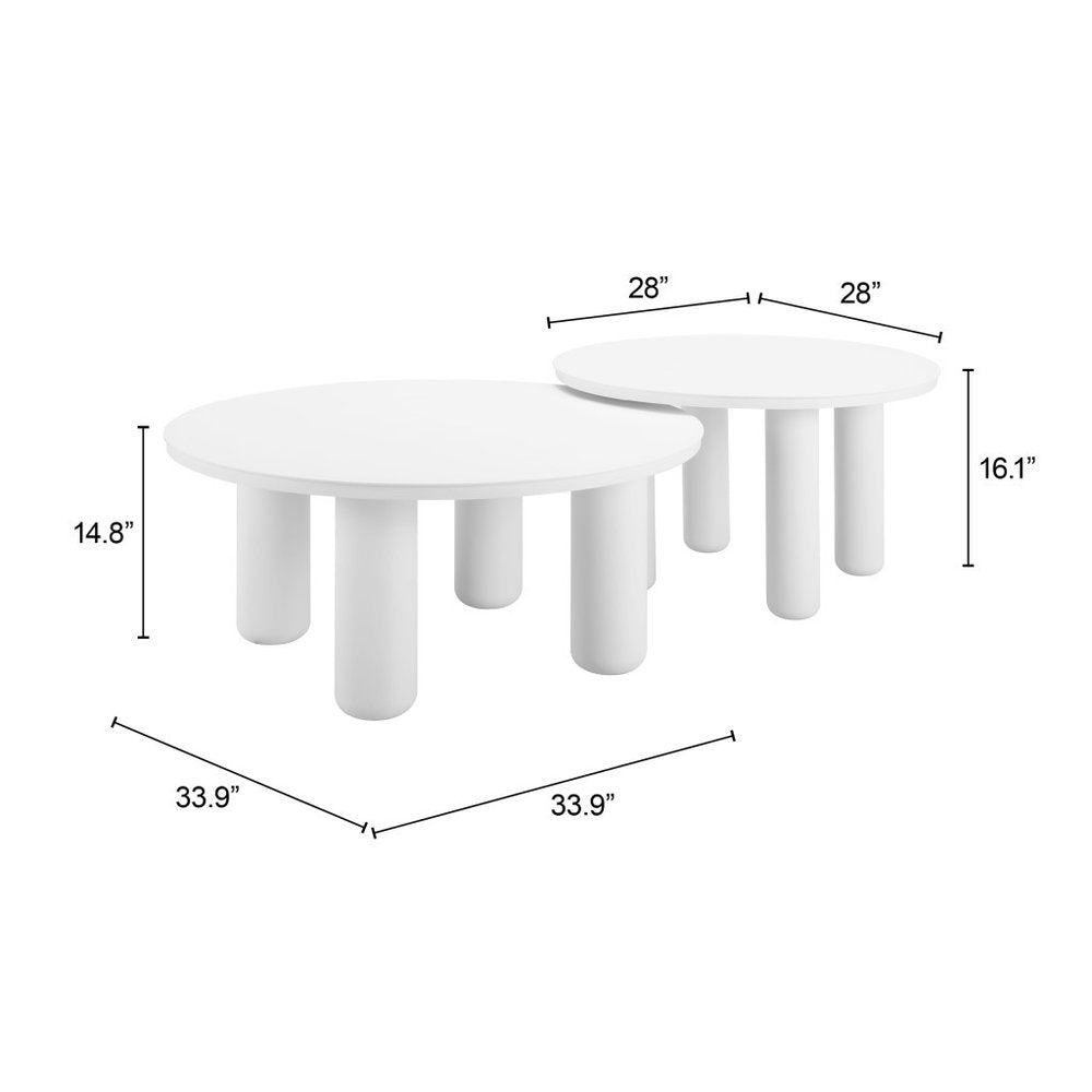 34" White Rounded Aluminum Outdoor Coffee Table