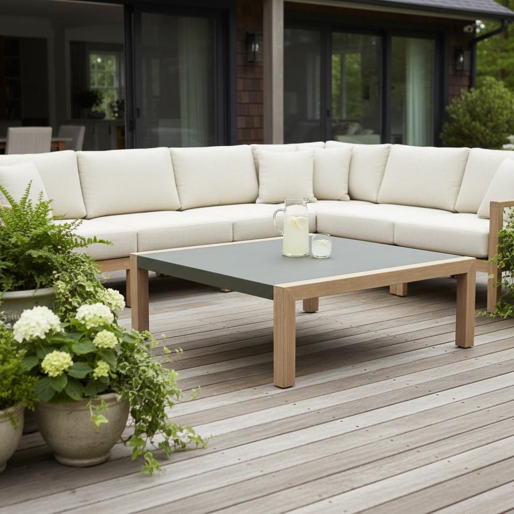 36" Gray Square Concrete Outdoor Coffee Table