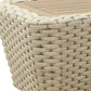 24" Natural And White Square Solid Wood And Wicker Outdoor Coffee Table