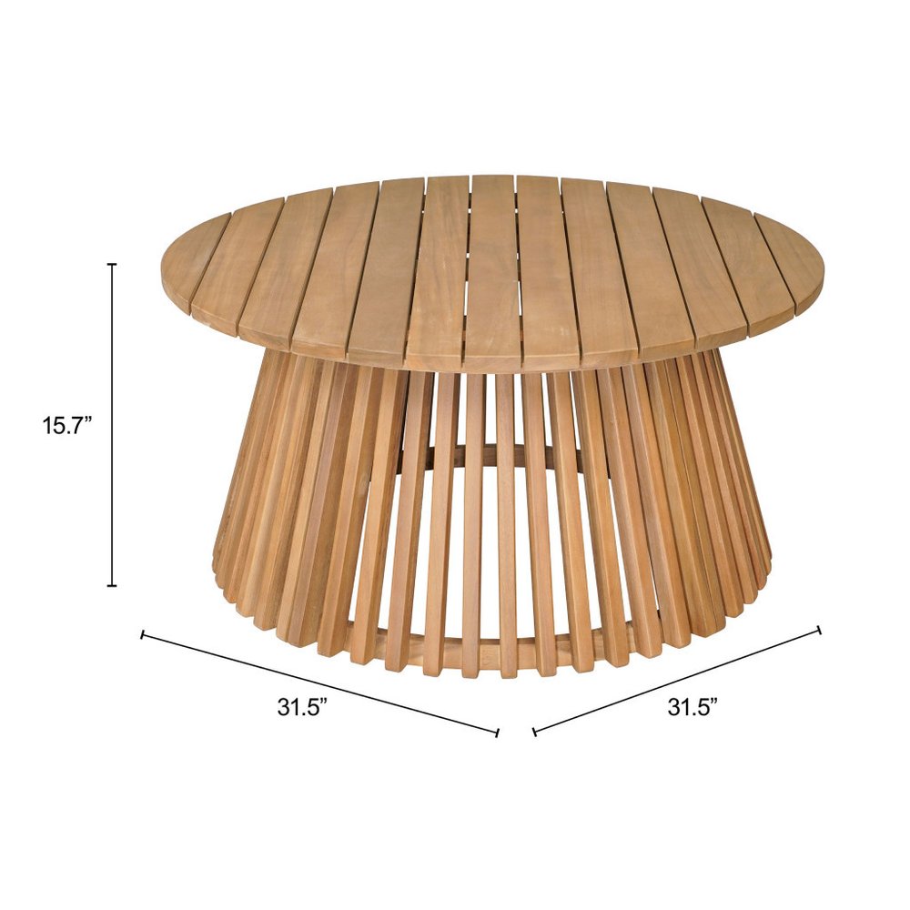 32" Natural Rounded Solid Wood Outdoor Coffee Table