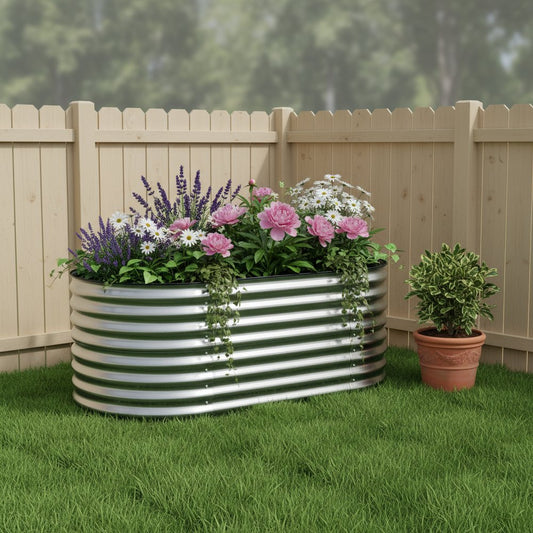 32" X 63" Silver Metal Oval Raised Garden Bed