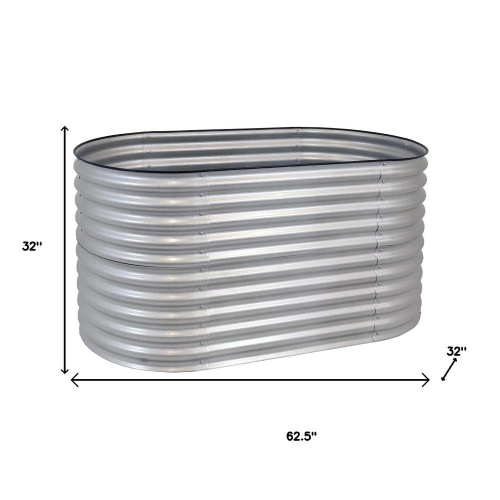 32" X 63" Silver Metal Oval Raised Garden Bed