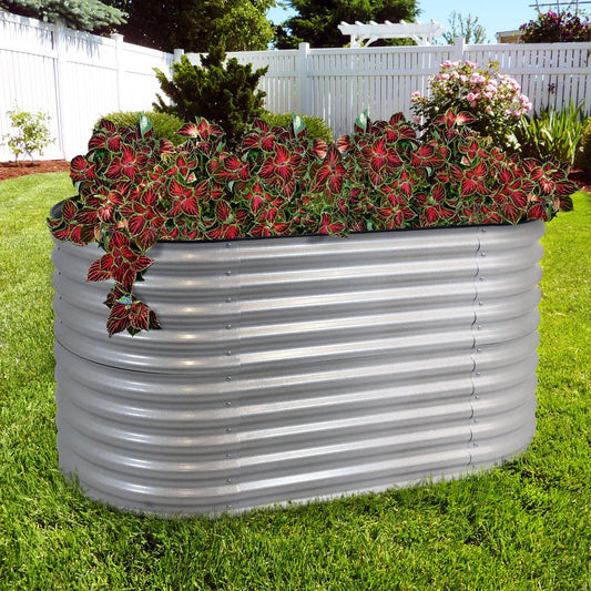 32" X 63" Silver Metal Oval Raised Garden Bed