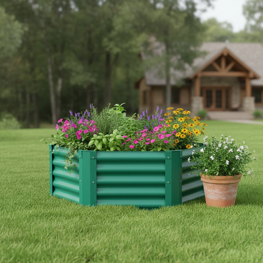 16" X 41" Green Steel Hexagon Planter Box
