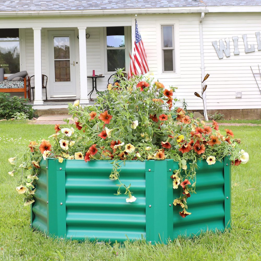 16" X 41" Green Steel Hexagon Planter Box