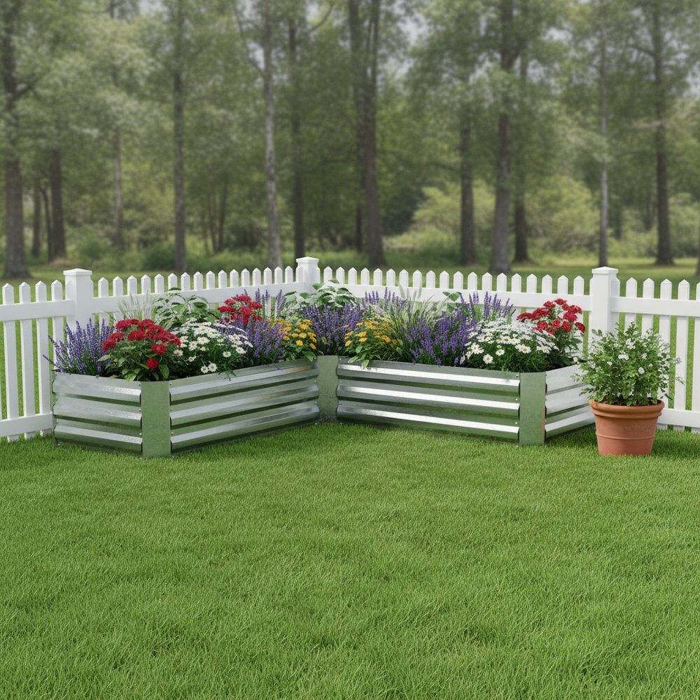 12" X 60" Silver Steel L Shape Raised Garden Bed