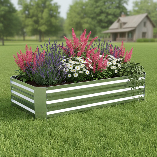 12" X 48" Silver Metal Rectangular Raised Garden Bed