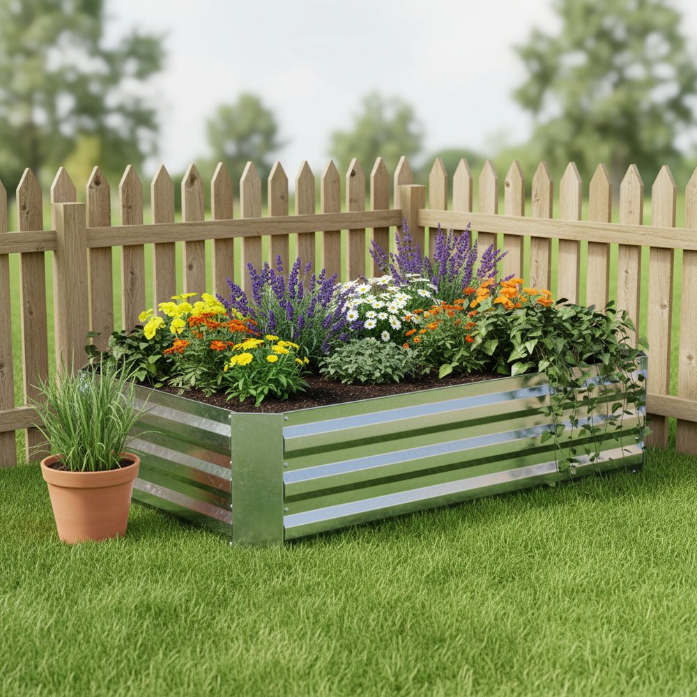 12" X 48" Silver Metal Rectangular Raised Garden Bed