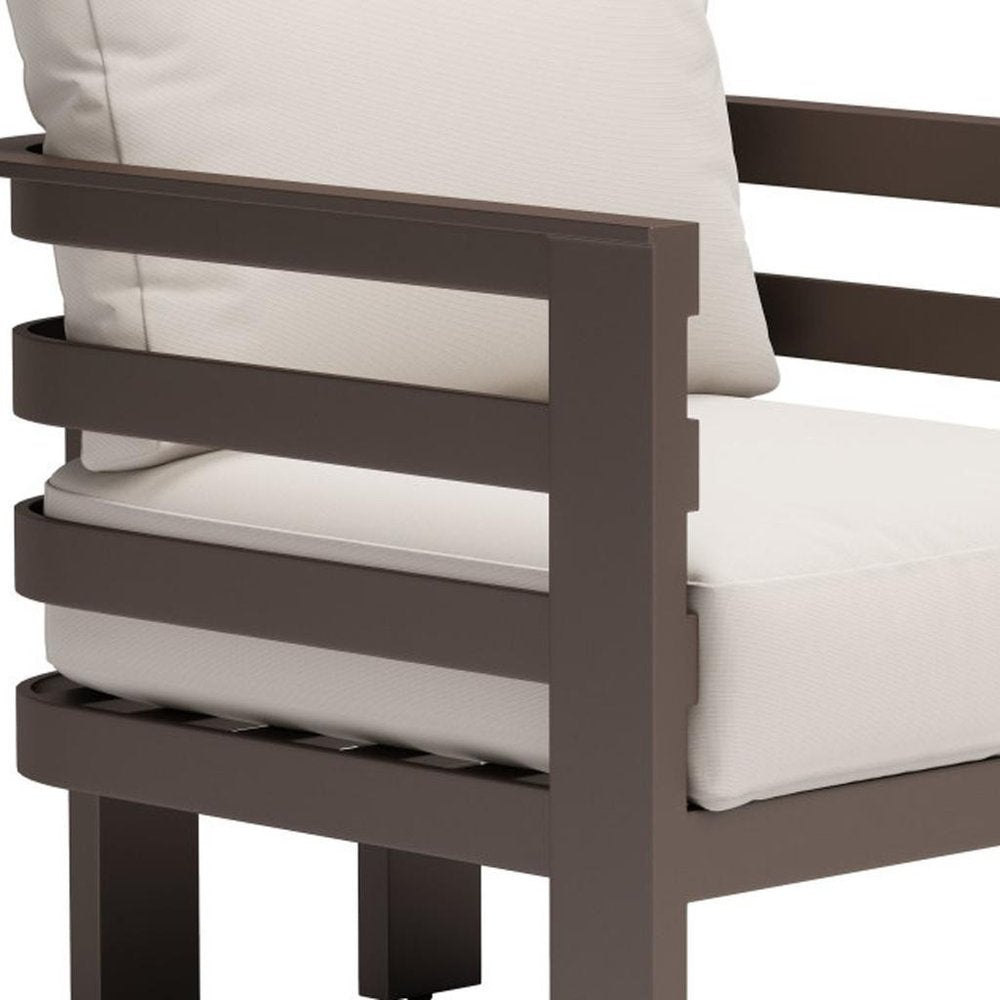 30" Brown Aluminum Outdoor Arm Chair with White Cushion