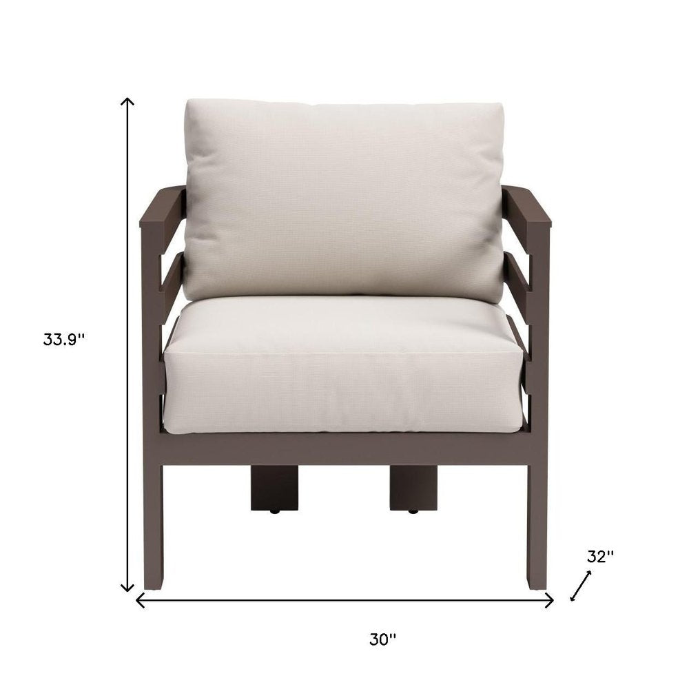 30" Brown Aluminum Outdoor Arm Chair with White Cushion