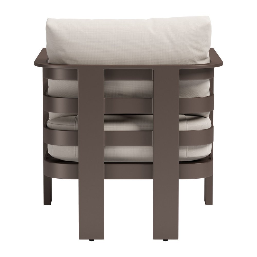 30" Brown Aluminum Outdoor Arm Chair with White Cushion