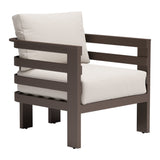 30" Brown Aluminum Outdoor Arm Chair with White Cushion