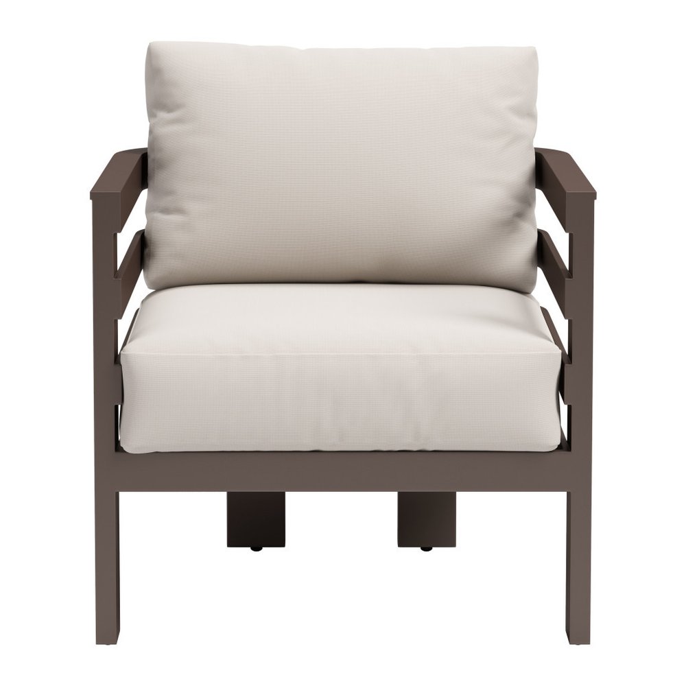 30" Brown Aluminum Outdoor Arm Chair with White Cushion
