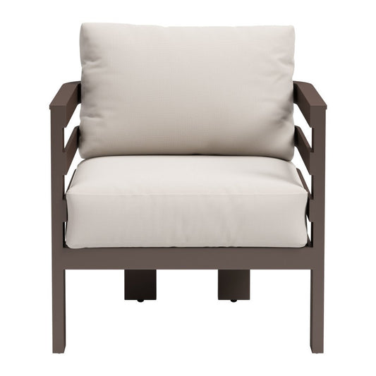 30" Brown Aluminum Outdoor Arm Chair with White Cushion