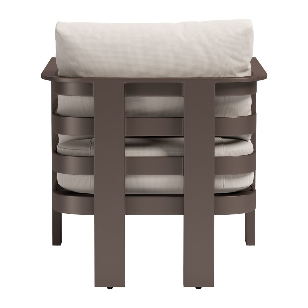 30" Brown Aluminum Outdoor Arm Chair with White Cushion