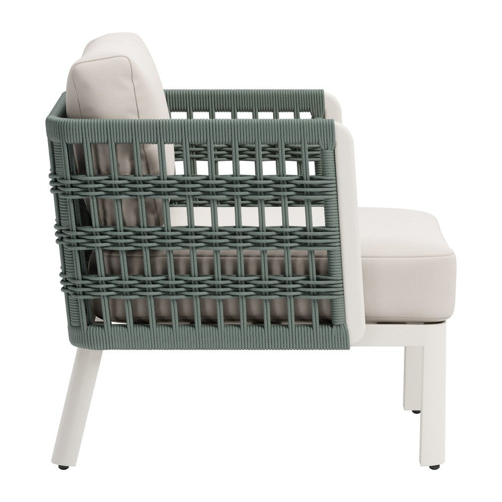 27" Green And White Aluminum Outdoor Accent Chair with White Cushion