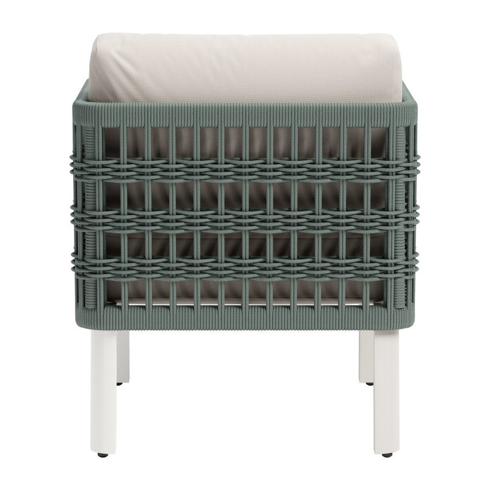 27" Green And White Aluminum Outdoor Accent Chair with White Cushion