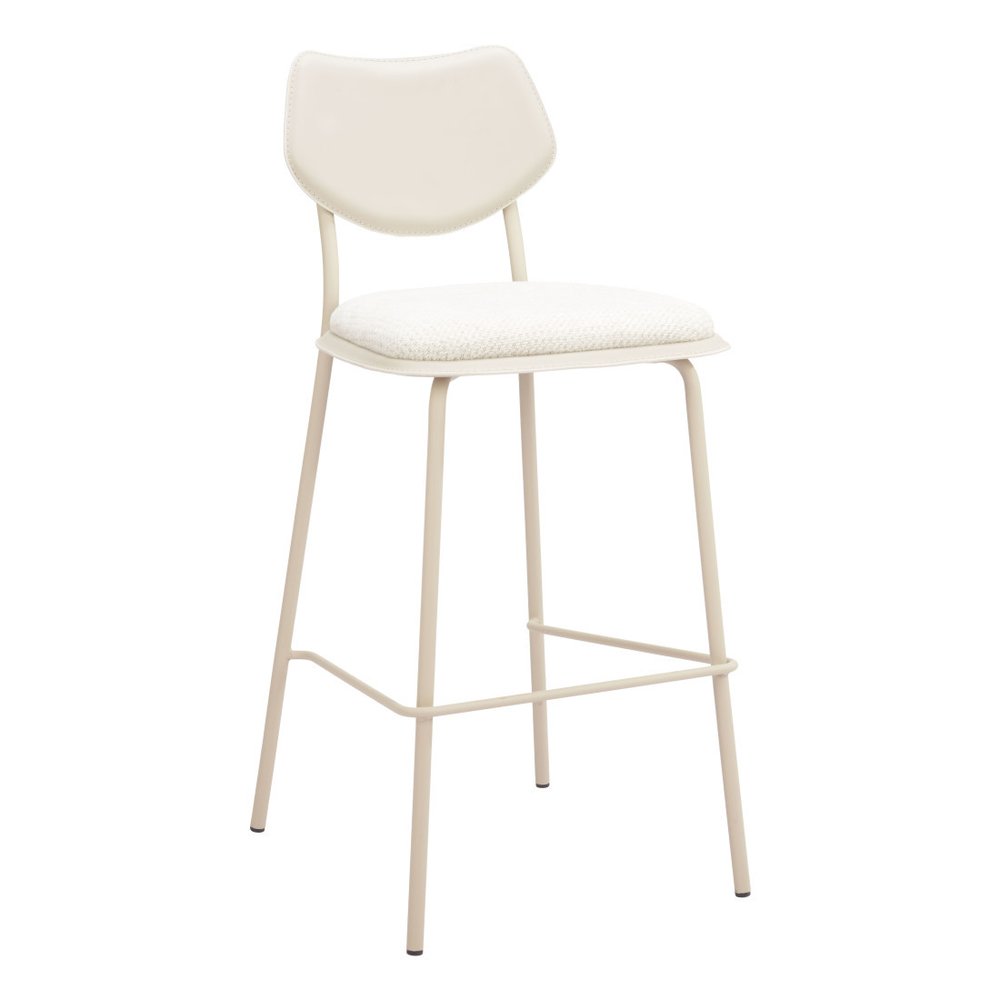 Set of Four 30" Light Gray Fabric Faux Leather and Steel Bar Height Bar Chairs