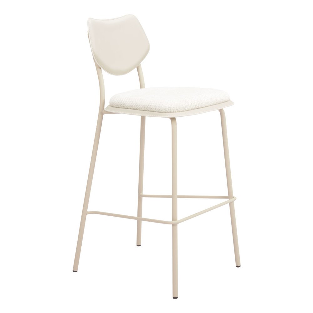 Set of Four 30" Light Gray Fabric Faux Leather and Steel Bar Height Bar Chairs