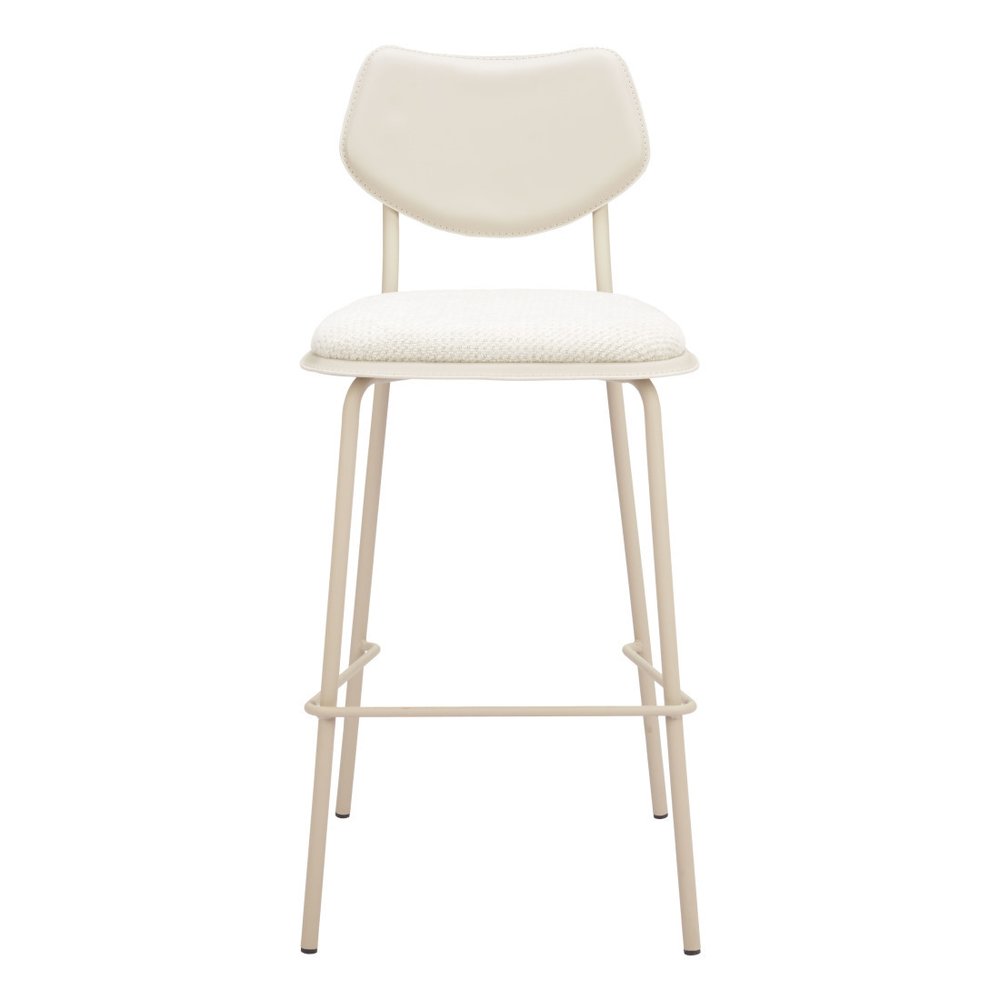 Set of Four 30" Light Gray Fabric Faux Leather and Steel Bar Height Bar Chairs