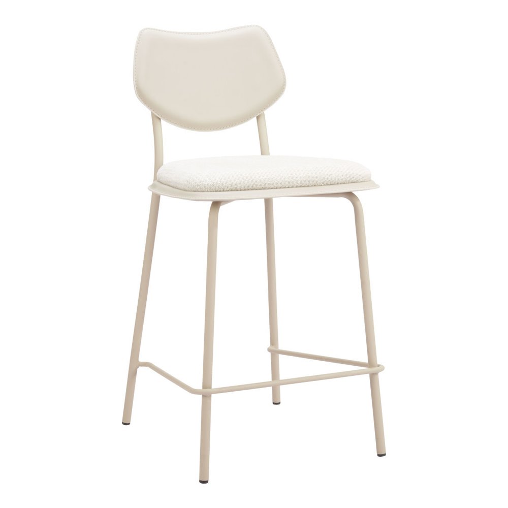 Set of Four 26" Light Gray Fabric Faux Leather and Steel Counter Height Bar Chairs